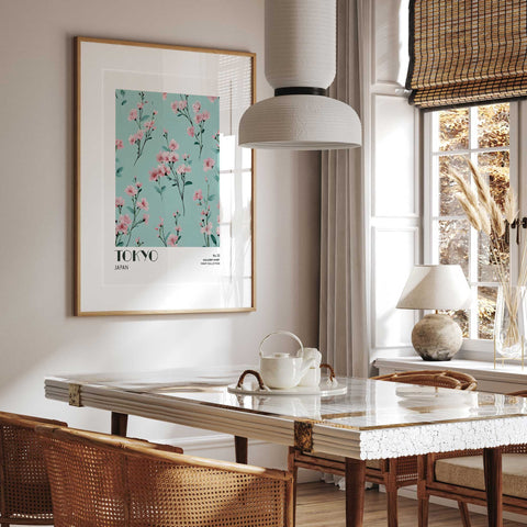 Minimalist cherry blossom flower art Tokyo home poster