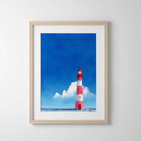 Minimalist coastal lighthouse artwork
