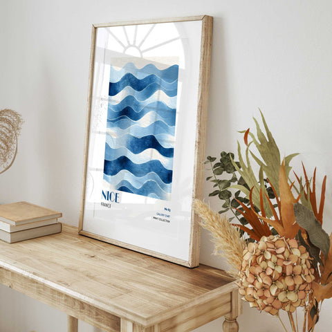 Minimalist coastal poster blue abstract artwork