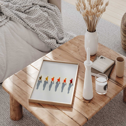 Minimalist crowd walking line poster