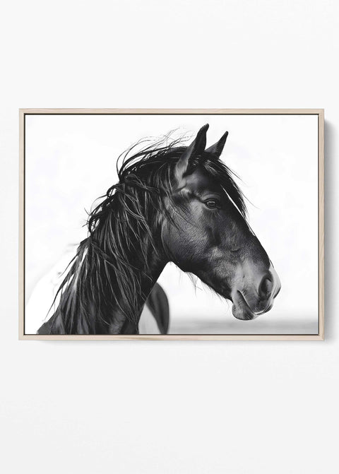 Minimalist equestrian wall decor featuring a dark stallion in profile.