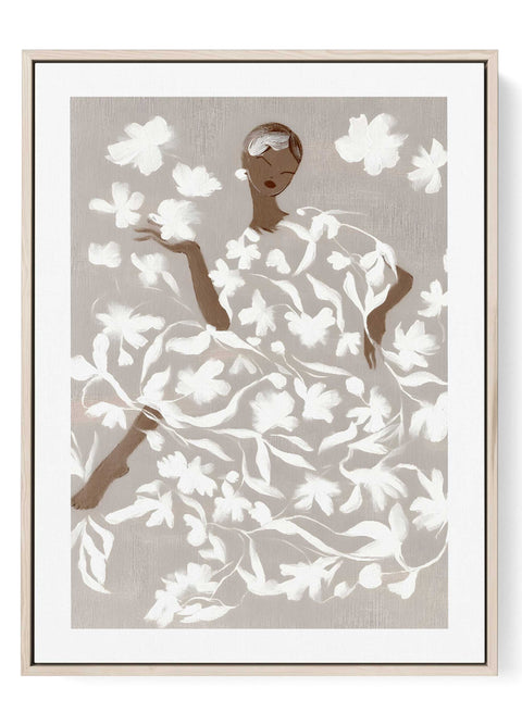 Minimalist floral woman painting in soft neutral tones fine art print