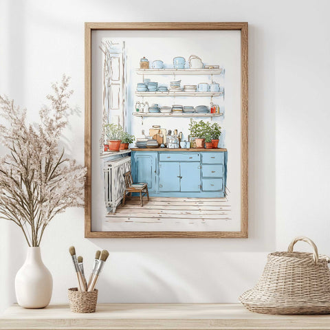 Minimalist kitchen wall art in soft pastel hues

