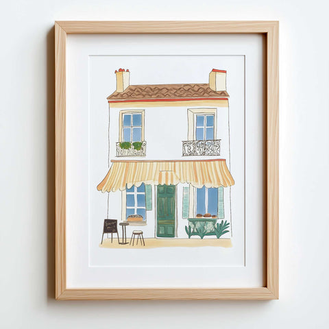 Minimalist living room poster with a nostalgic European architecture theme.