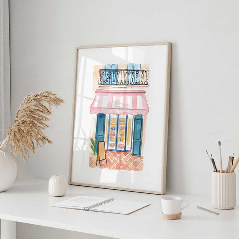 Minimalist living room poster with a nostalgic Parisian architecture theme.