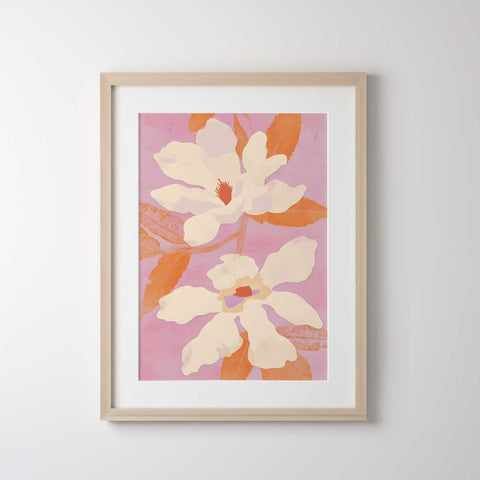 Minimalist magnolia flower art print for bedroom