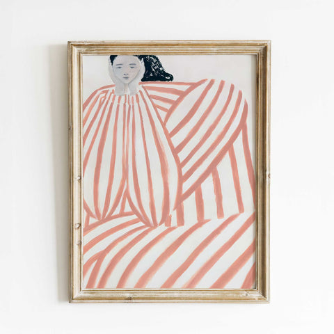 Minimalist portrait coral brush stroke artwork