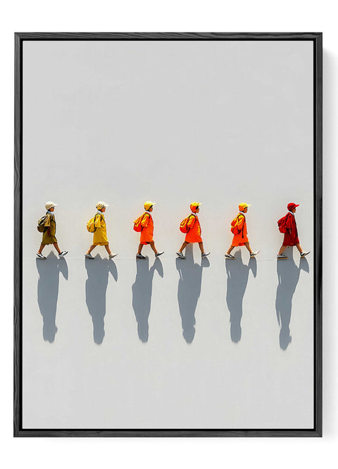 Minimalist walking people long shadows print