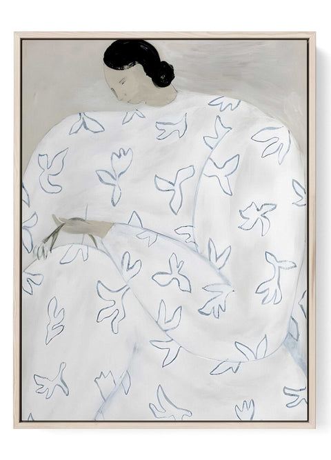 Minimalist white floral figure art print