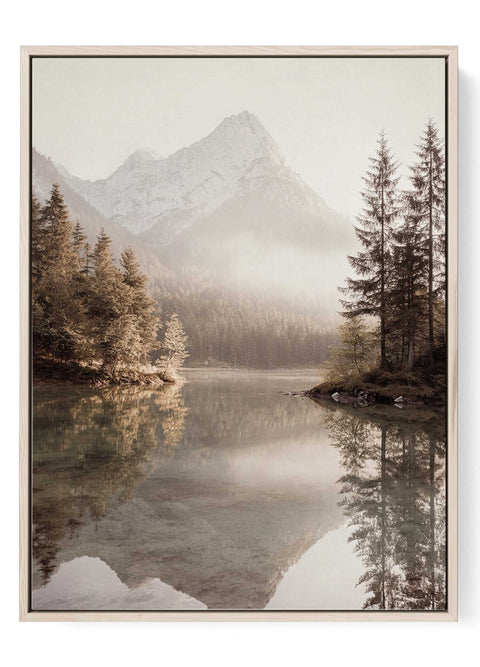 Misty mountain lake forest landscape wall art