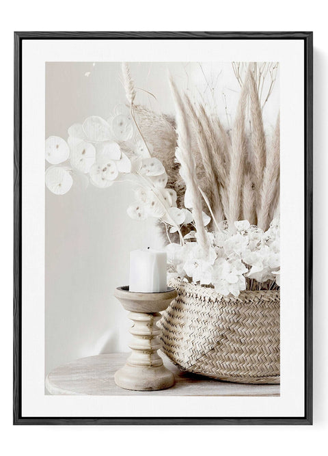 Modern Boho wall decor featuring neutral tones and organic floral textures.
