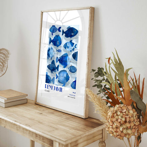 Modern Iceland fish print blue marine decor