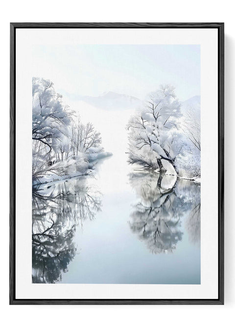 Modern Nordic winter landscape wall decor with a crisp white background.