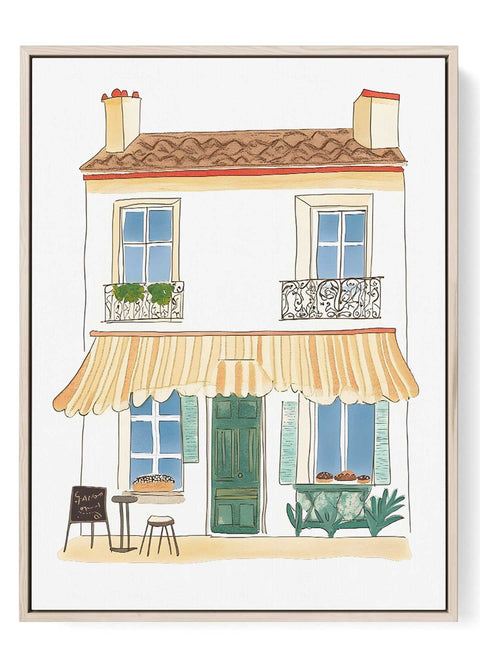 Modern Parisian café wall decor featuring a classic boulangerie facade.