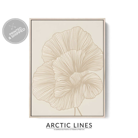 Modern abstract flower art in warm sand and ivory palette