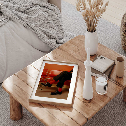 Modern botanical art print featuring sliced peaches for a dining room.