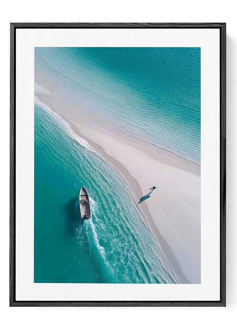 Modern coastal wall decor featuring a bird's-eye view of the ocean.