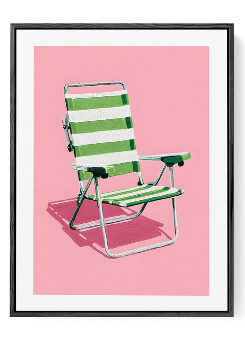 Modern coastal wall decor featuring a lounge chair on a vibrant pink background.