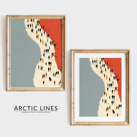 Modern crowd silhouette beach illustration