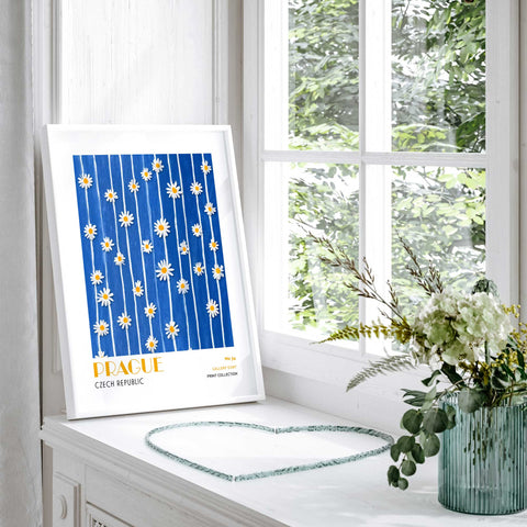 Modern daisy wall art Prague-inspired blue poster