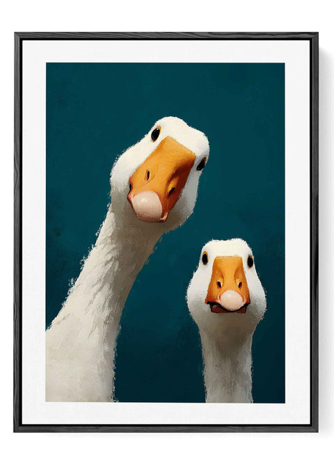 Modern farmhouse wall decor featuring whimsical goose animal illustrations.