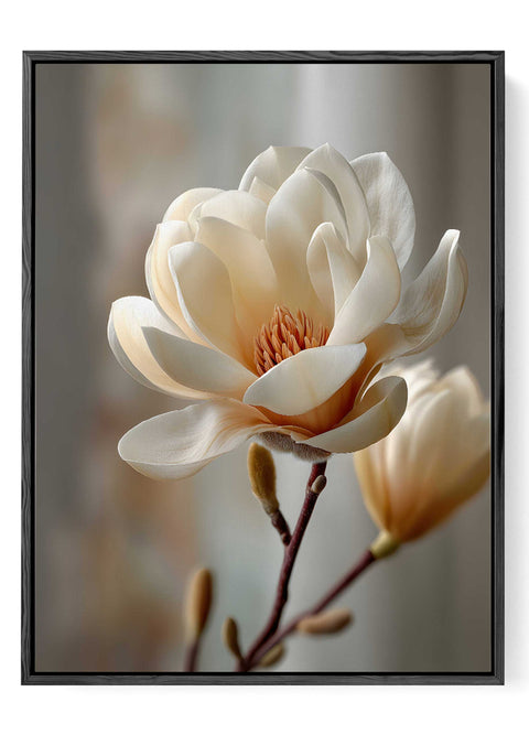 Modern floral still life painting with bold red poppies and green leaves.