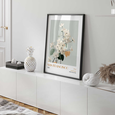 Modern floral wall print with soft background tones