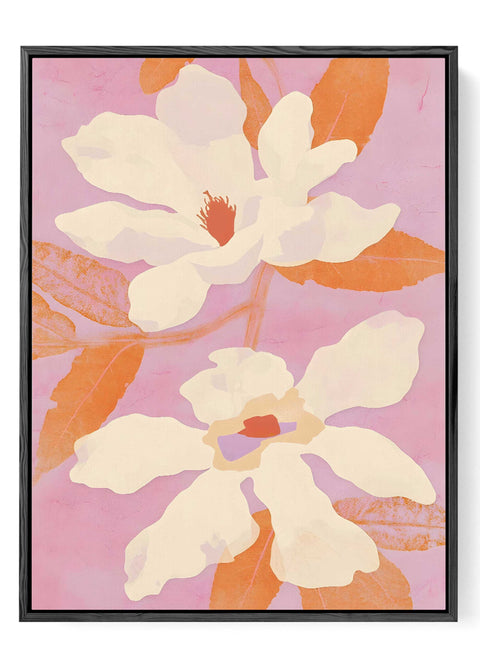 Modern ivory magnolia floral print with terracotta leaves
