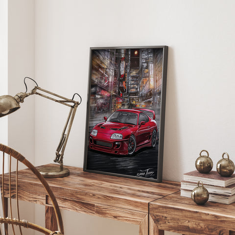 Modern office wall art featuring iconic red JDM sports car