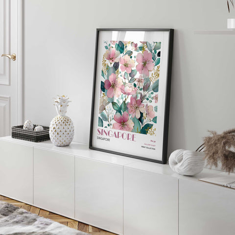 Modern pink flower poster for bedroom or living room