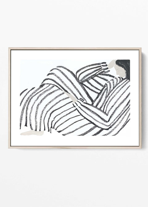 Modern reclining woman black and white line art print