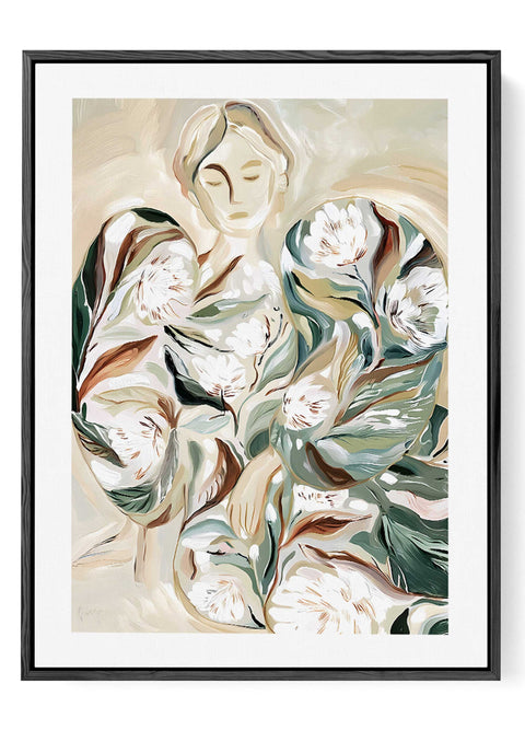 Modern sage green and neutral floral wall art for a minimalist home.