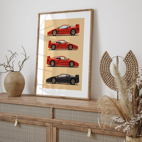 Multi angle Ferrari F40 blueprint for garage and office decor