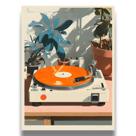 Music turntable illustration plants poster
