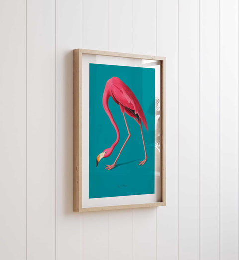 Muted neutral background with a striking pink color pop in a nature print.