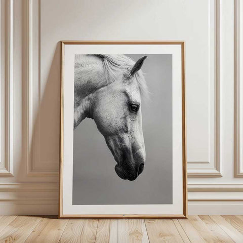 Muted tones and soft lighting in a nature-themed horse photography print.