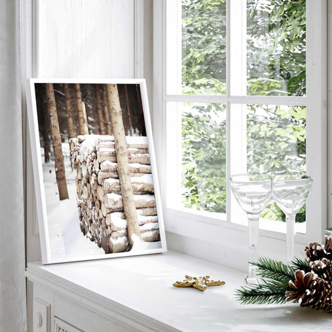 Log Pile In Snow Decor