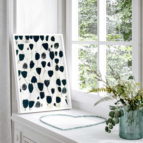 Navy blue leaf modern wall art