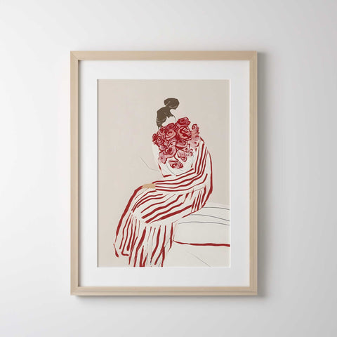 Neutral and red gallery wall art