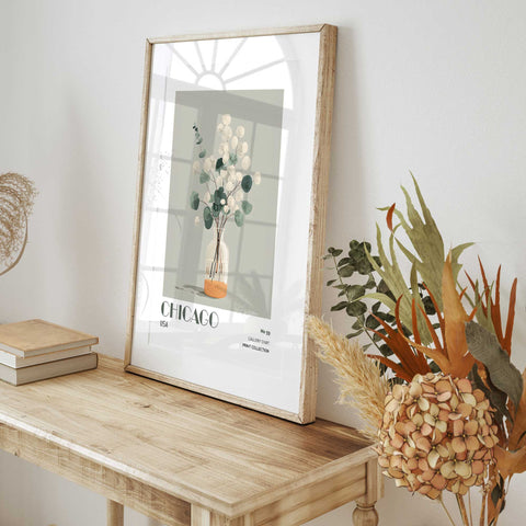 Neutral art print Chicago botanical wall artwork