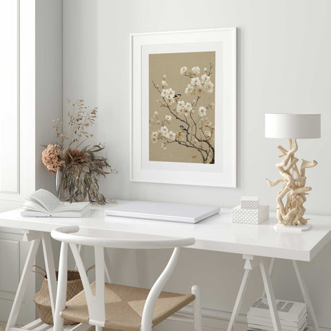 Neutral floral wall art birds