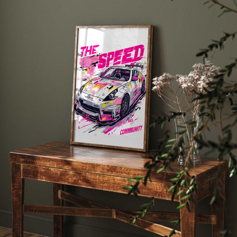 Nissan 370Z drift art print for boys room wall decor