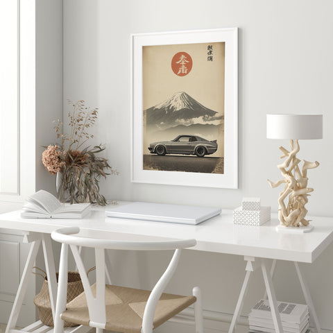 Nissan Hakosuka GT-R Wall Art in traditional Japanese vintage style
