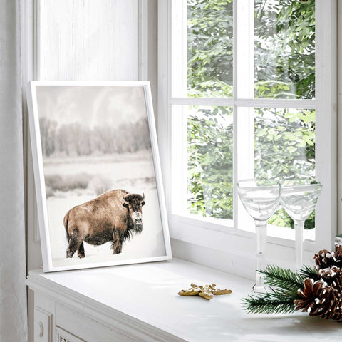 Nordic Style Bison Canvas Print Serene Wildlife Wall Decor