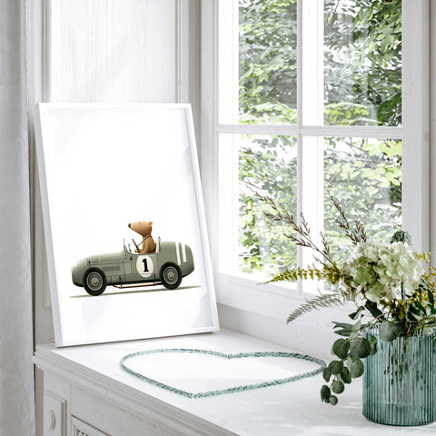 Nursery racing animal watercolor print