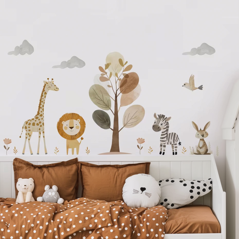 Nursery wall art tree animals

