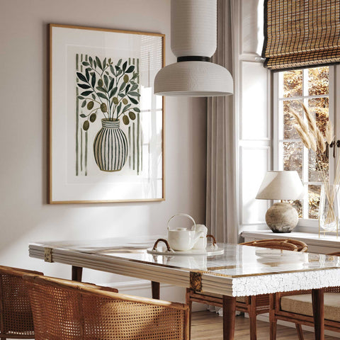 Olive branch vase still life artwork