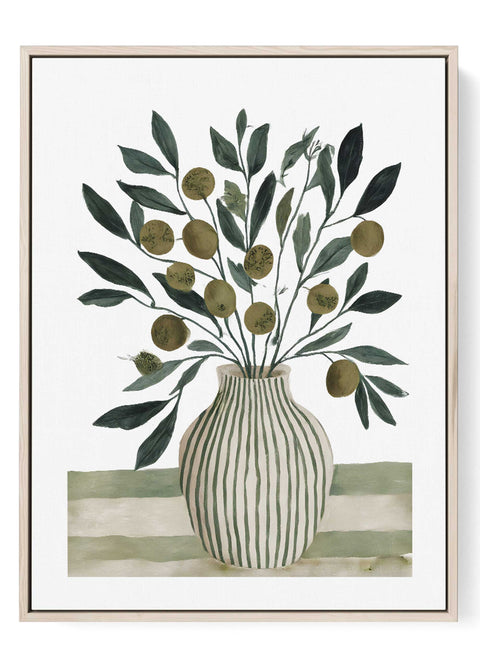 Olive branches in striped vase print