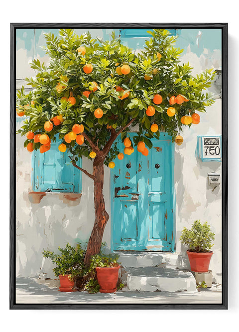 Orange tree Mediterranean coastal artwork