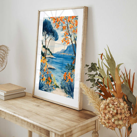 Orange trees and ocean view art